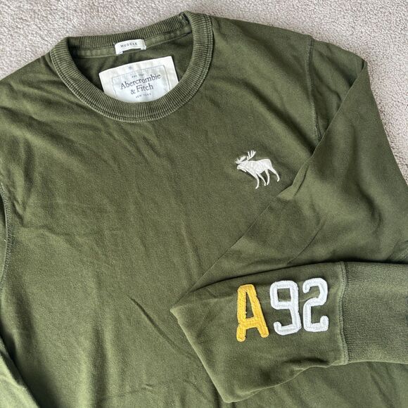 Abercrombie Fitch Muscle T-Shirt Men Large Y2K Raised Spellout Embroidered Thick - Picture 1 of 7